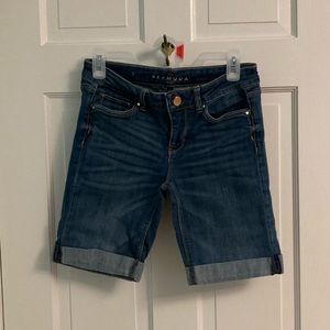 White House Black Market Blue Bermuda Denim Shorts Size 2